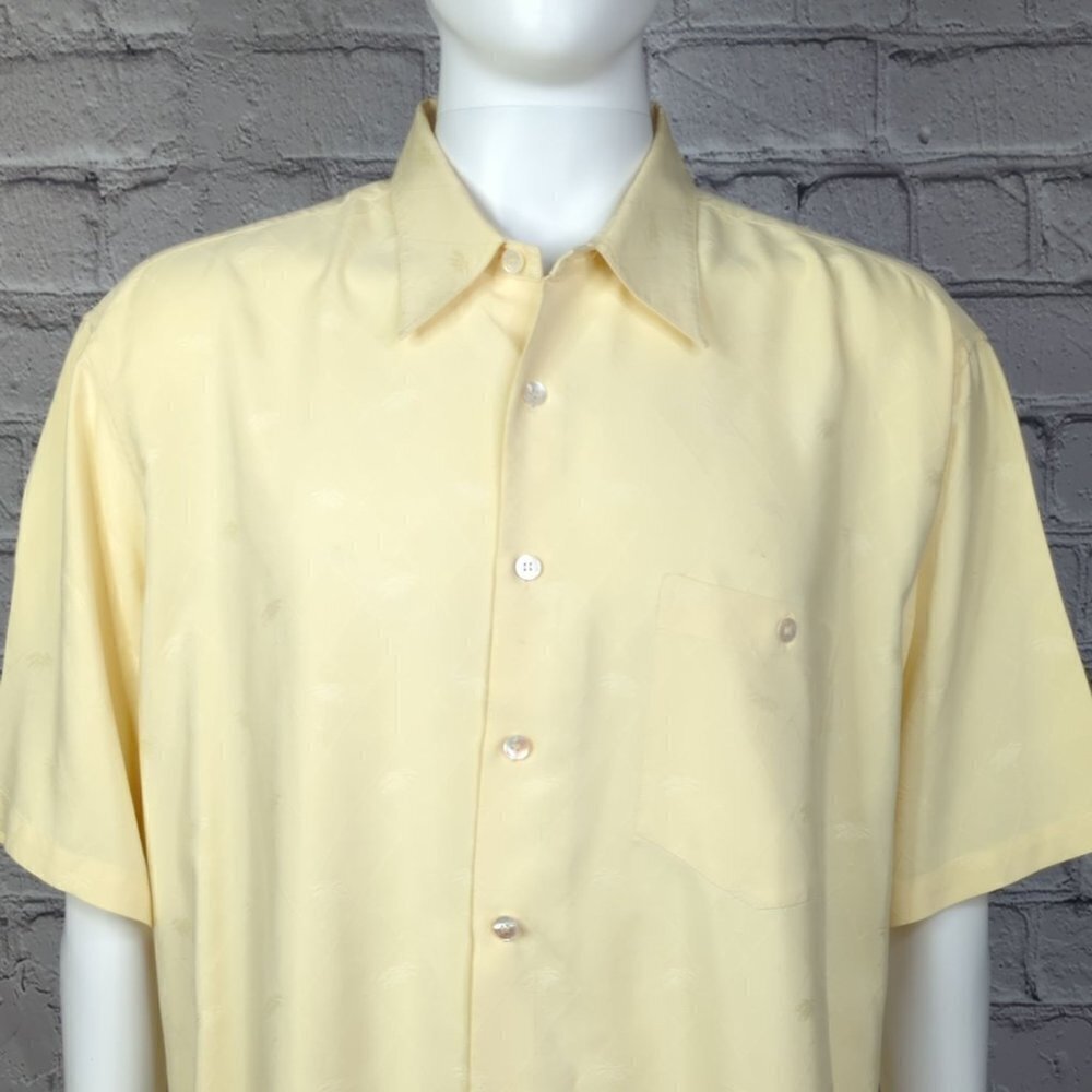 Tori Richard Yellow Silk Short Sleeve Button Down Shirt, Men's XL